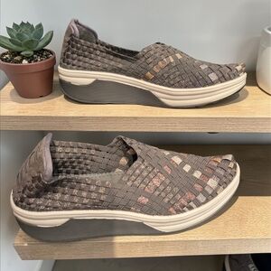 L'Amour Woven Slip-On Mules in Taupe with Subtle Metallic Accents
